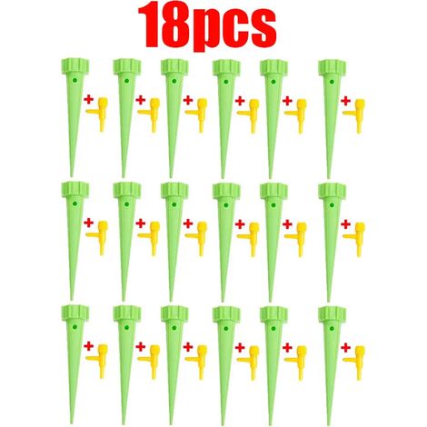 (Vert - 18 pièces) Système d'irrigation goutte à goutte automatique réglable pour bouteilles d'eau, avec goutteur intégré, pour plantes d'intérieur et serres. (1/4)