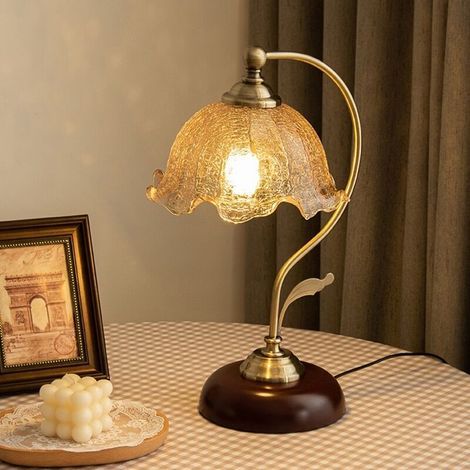 Vintage-Tischleuchte mit Blumenmuster, kleine und elegante Nachttischlampe, 3 Farbtemperatureinstellungen mit getöntem Glas, 45 cm, hübsche Schreibtischlampe mit Blumenmuster für Wohn- und Schlafzimme (1/5)