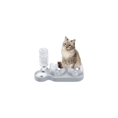 Gamelle lot de 3, gamelle double, gamelles pour chat inclinables à 15°, gamelle surélevée
