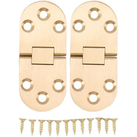 Pack of 2 Stainless Brass Folding Flap Hinges with Rounded Edges, 180° Opening, with Screws, for Folding Table and Sewing Machine (2.0mm/0.08in). (1/5)