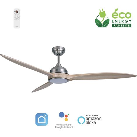Fanelite - Ventilateur de plafond 164 cm gris et bois SALAZIE - Moteur DC 35W - LED 20W dimmable 3 couleurs - Wifi&Contrôle vocaux (1/2)