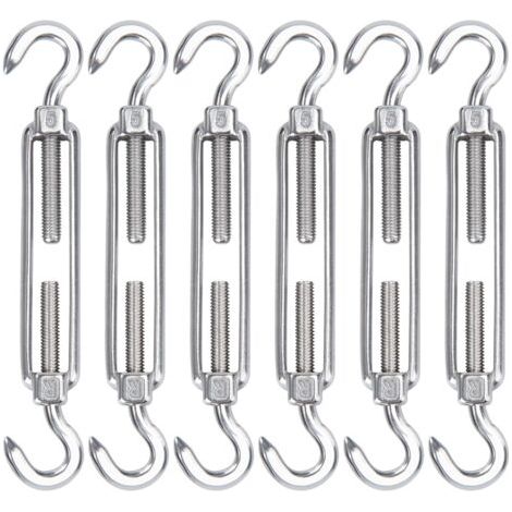 BUNTHAUS M5 Tendeur Cable Acier Inoxydable, Lot de 6 Tendeur de Fil Crochet et Crochet Réglable Heavy Duty Tension Hook & Hook pour Corde Cable Fil à Linge, Grillagefor Sun Shade Installation (1/5)