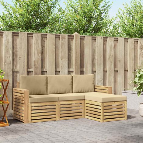 vidaXL Outdoor-Sofagarnitur 4 pcs Weiß und Beige 197,5 x 122,5 x 73 cm (1/5)