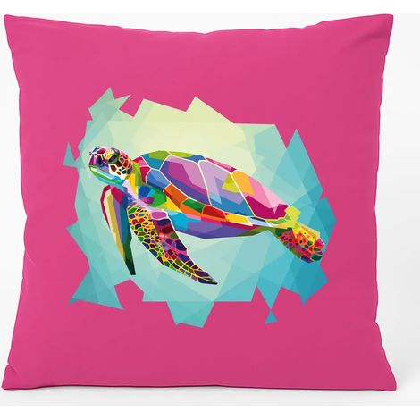 Coussin Huuraa Tortue d'eau colorée 40x40cm avec rembourrage en coton fuchsia, idée cadeau (1/5)
