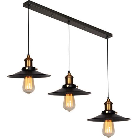 Suspension industrielle vintage luminaire abat-jour 22cm , rétro lustre en métal fer lampe plafonnier corde ajustable E27 Noir