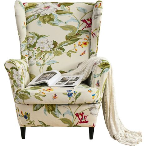 Housse extensible pour fauteuil à oreilles et canapé, imprimée en spandex, protection de meubles antidérapante et douce, idéale pour le printemps. (1/5)