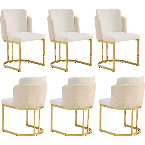 6 chaises de salle à manger en tissu chenille beige avec pieds métalliques dorés galvanisés (1/5)