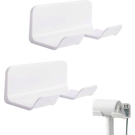 Supporto per asciugacapelli in 2 pezzi, supporto per asciugacapelli da parete, staffe per asciugacapelli, plastica, bianco, 169,46,6 cm (1/5)