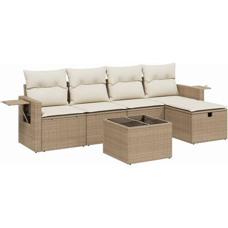 Set Divano da Giardino 6 pz con Cuscini Beige in Polyrattan vidaXL (1/4)
