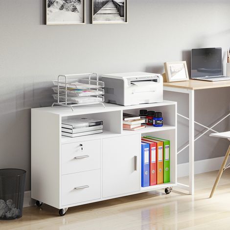 Soporte para impresora con cajones, armario multiusos para oficina y hogar, blanco, 100x35x65cm