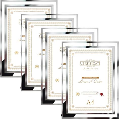 4er Set Bilderrahmen A4 Silber Glas für Zertifikate & Diplome, Tischaufsteller (1/5)