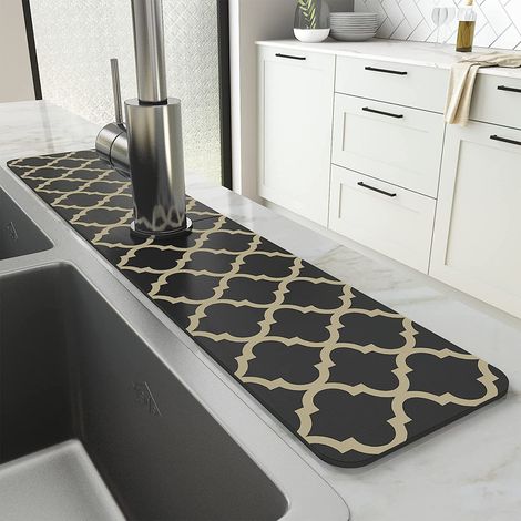 Diatomaceous earth faucet absorbent mat, bathroom faucet mat, splash-proof mat, moisture-proof and non-slip faucet mat - Yellow - Marble - 1460cm (round hole diameter 6.35CM)