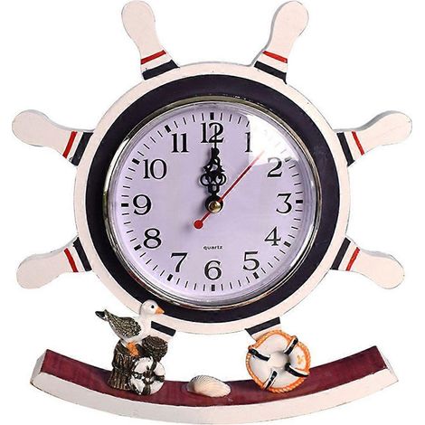 Horloge décorative de style méditerranéen à balancier pour chambre d'enfant, en forme de gouvernail. Décoration pour chambre d'enfant. (1/5)