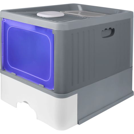 Bac Litière Chat, Bac à Litière Fermé, Filtre et Pelle à litière, Compartiment Inférieur Amovible pour un Nettoyage Facile, avec fonction de stérilisation - Gris (1/5)