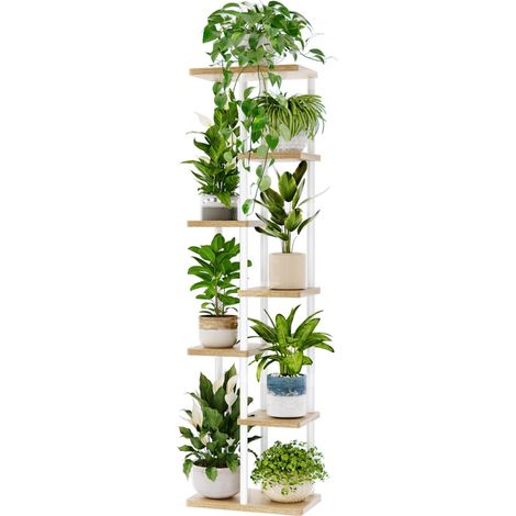 Grand support pour plantes d'intérieur, étagère à 7 niveaux pour plusieurs plantes, support de pot de fleurs à étages pour terrasse, jardin, balcon, salon, chambre à coucher, blanc (1/5)