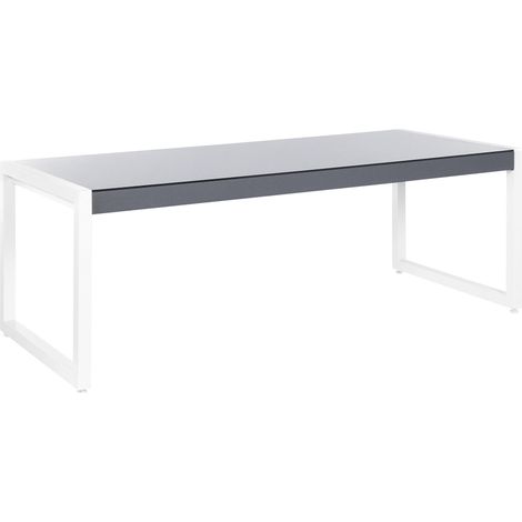 Table de Jardin 210 x 90 cm avec Plateau en Verre Gris et Pieds en Aluminium Blanc au Design Moderne Beliani