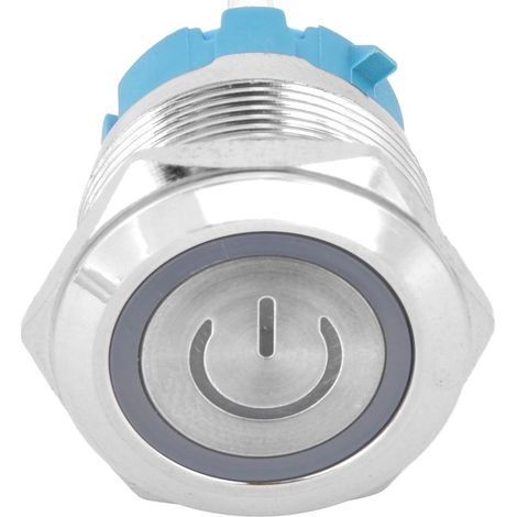Lot de 2 interrupteurs à bouton-poussoir 4 broches 3-6 V CC, tête plate ronde de 22 mm, avec témoin lumineux d'alimentation (blanc). (1/5)