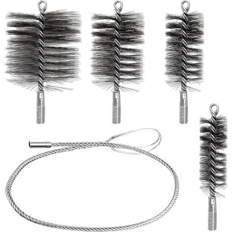 5-teiliges Kaminreinigungsbürsten-Set, Metallbürste, Pelletofen-Reinigungsset, Reinigung flexibler Lüftungskanäle, Ofenrohrreinigung und Rostentfernung (1/5)