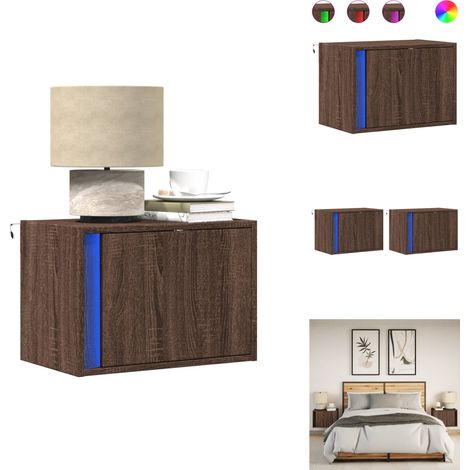 Wand-Nachttische mit LED-Leuchten 2 Stk. Braun Eichen-Optik - Wand-Nachttisch - Wand-Nachttische - Wand Nachtschrank - Wand Nachtschränke (1/5)