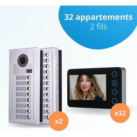 Portier interphone vidéo MODERN 2 Fils - 32 appartements - 32 écrans noirs