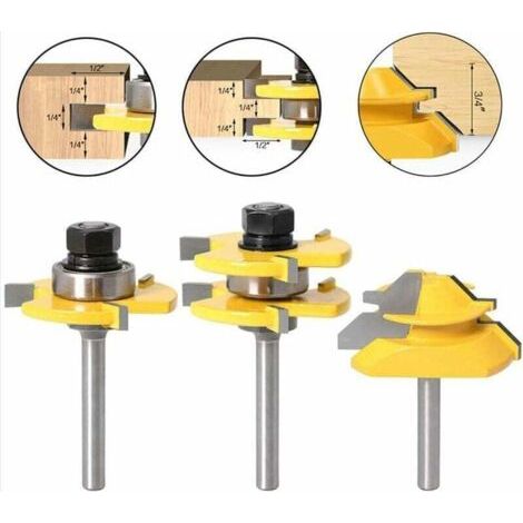 45 Degrés Verrouiller Mitre Routeur Bit + Mèche de Langue + Fraise à Rainurer, Fraise à Bois pour Outils de Menuiserie (1/4'' (6,35mm)) (1/5)