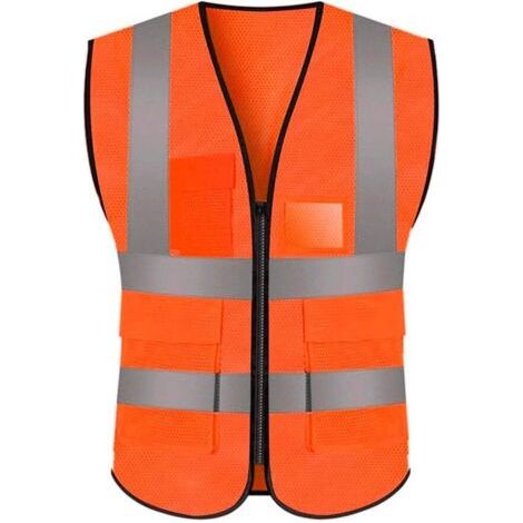 Orange XXXL Gilet de sécurité Filet avec Poches et Fermeture éclair, Net Gilet Haute visibilité Filet Veste réfléchissante pour Hommes Femmes Adultes, Hi viz Gilet avec zippé (1/5)