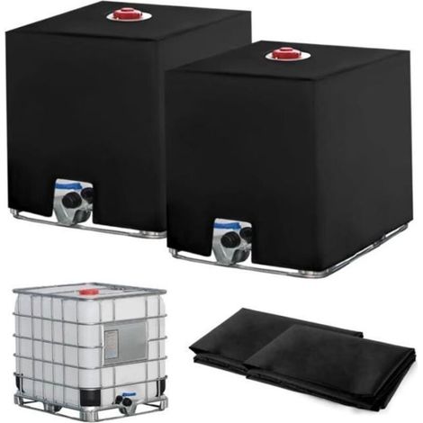 2PC for 1000L IBC Tank Rainwater Harvesting Cover, UV & Dust Resistant, 1000L, 116x100x120cm, Black