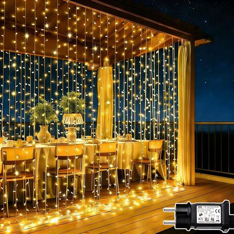 Guirlandes Lumineuses Rideau 600 LED Rideau Lumineux avec Transformateur, Timer, 8 Modes Guirlande Lumineuse Mariage IP65 Étanche Lumiere Noel Pour Interieur Exterieure Decoration