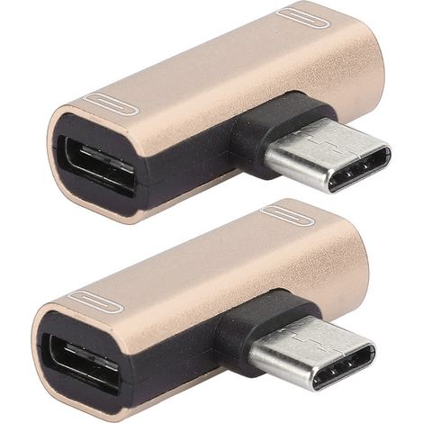 2PCS Convertisseur/Répartiteur TypeC Double 2 en 1 vers Adaptateur de chargeur audio USB pour casque, couleur or (Or) (1/5)