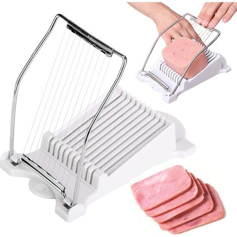 Luncheon Meat Slicer Ham Slicer Manual Meat Slicer - Stainless Steel Slicer, for Ham, Meat, Egg, Strawberry, Can Be Cut into 10 Slices (White) (1/5)