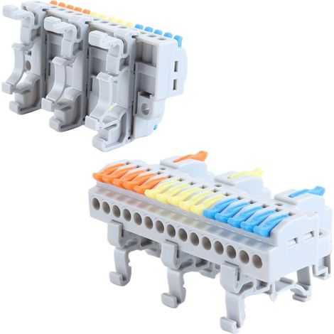 Lot De 10 Borniers Pour Rail DIN, Connecteurs De Fils D'épissure DIY Pour Circuits En Ligne 0,75-4 Mm² Pour Fils Électriques (3 Entrées, 15 Sorties) (1/5)