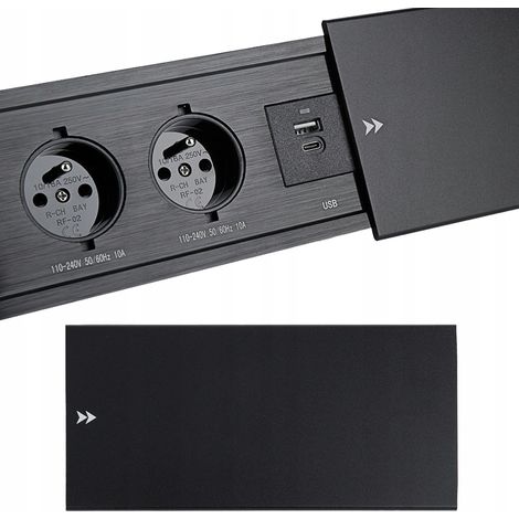 Enchufe para muebles, empotrado, integrado en la encimera, cable de extensión, 2 puertos USB, 18 W, 230 V, color negro. (1/5)