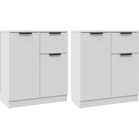 Credenza cassettiera mobile contenitore organizer cucina soggiorno salotti set di 2 60 x 30 x 70 cm legno ingegnerizzato bianco 020036671