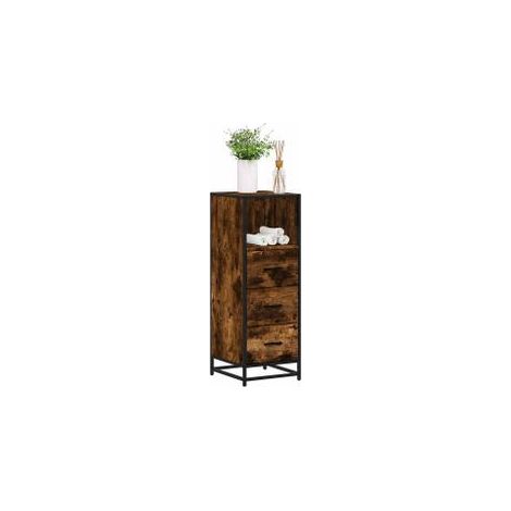 Armoire de bain chêne fumé 35x37,5x100 bois d'ingénierie (1/5)
