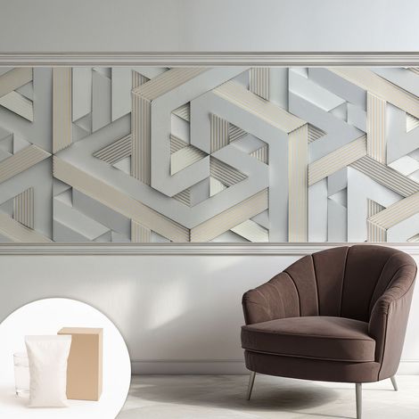 Papier peint intissé mural avec imprimé motifs décoratifs - style contemporain - Colle incluse gratuite Formes illusoires 250x104 cm (1/5)