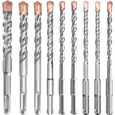 Juego de 9 brocas SDS Plus (5 mm-16 mm), brocas SDS para mampostería, aptas para hormigón, ladrillo, cemento, piedra y otros materiales. (1/5)