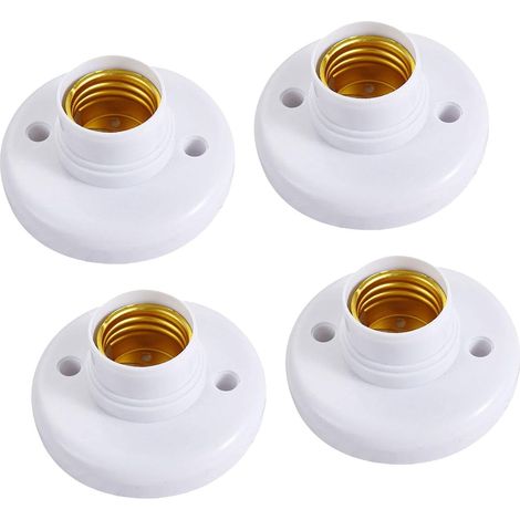 4 x Light Bulb Holder Bases, E27 Lamp Sockets, Screw Base, Wall Mounted Ceiling for Bedroom, Home, Garage, Hallways, White (1/5)