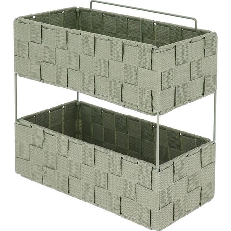 Gm scaffale a 2 livelli in poliestere intrecciato in metallo, pieghevole, autoportante o fisso - verde salvia - Tendance