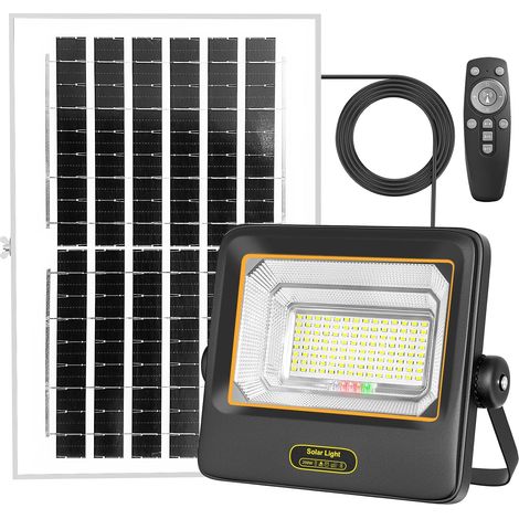 Lampe Solaire Exterieur 200W,Avec Télécommande, Indicateur de Batterie 7 Modes IP67 Étanche,Avec Câble de 4.2m - Spot Solaire Exterieur pour Garage, Jardin, Porte D'entrée, Cour, Pelouse (1/5)