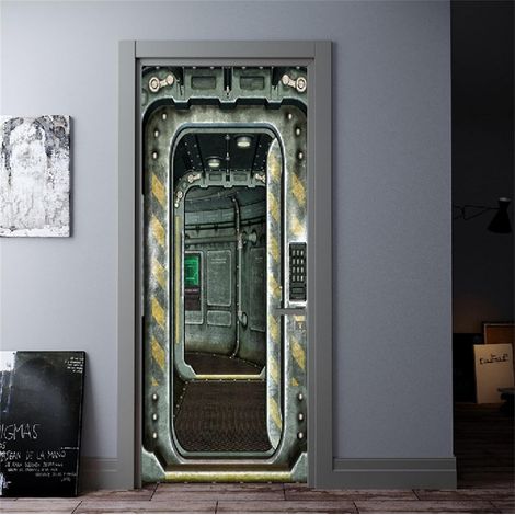 30,3" x 78,7" 3D-Türaufkleber zum Abziehen und Aufkleben, Raumschiff-Luke und Co.