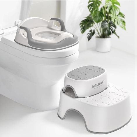 Rehausseur Toilette Enfant avec 2 Marches Pied Enfant Transportable, Reducteur Toilette Enfant de 1 à 8 ans garçons et filles, Coussin Anti-éclaboussures Reducteur de WC avec Marche Pied Bébé (1/5)