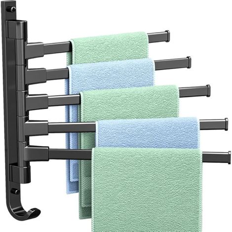 Schwenkbarer Handtuchhalter, dicke 5-armige Handtuchstange, platzsparende Wandmontage mit Haken, rostfreier schwenkbarer Handtuchhalter für Bad und Küche.