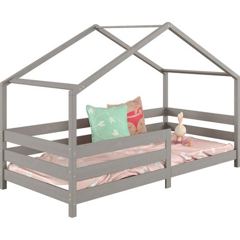 Lit cabane RENA 90 x 190 cm, en pin massif lasuré gris