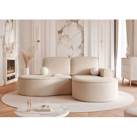 Ecksofa Designersofa Sofa ARLET in Stoff Abriamo Hellbeige Ottomane Rechts