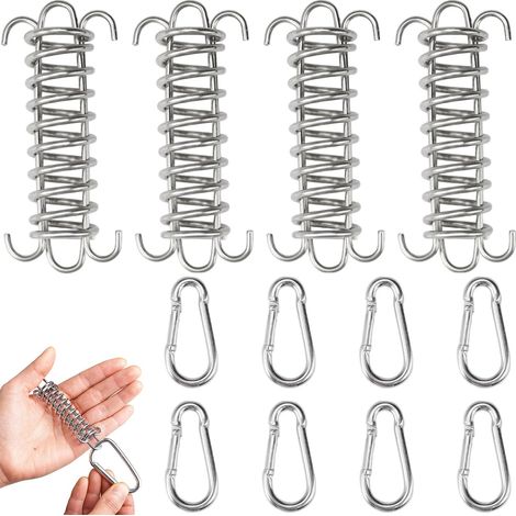 Ensemble de 4 ressorts de tension pour auvent avec 8 crochets, fixations en acier inoxydable, tendeur de corde avec crochets pour une installation robuste (1/5)
