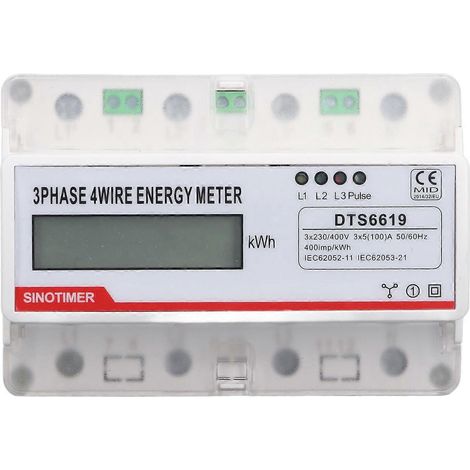 7P Energiezähler 3-phasig 4-adrig LCD-Anzeige kWh-Monitor 35mm Schienenmontage Stromzähler 230 400V 5(