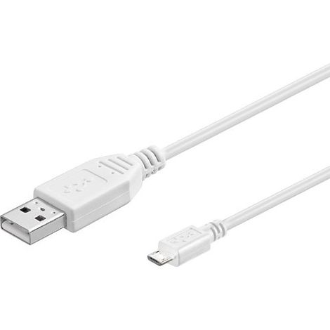 Câble de Connexion USB - Micro USB 2 m, Type A Mâle vers Type Micro B Mâle, Câble de Données Haut Débit 480 Mbit/s, 5 Broches, 2X Blindé, AWG28, Couleur Blanc, 2 m (1/5)