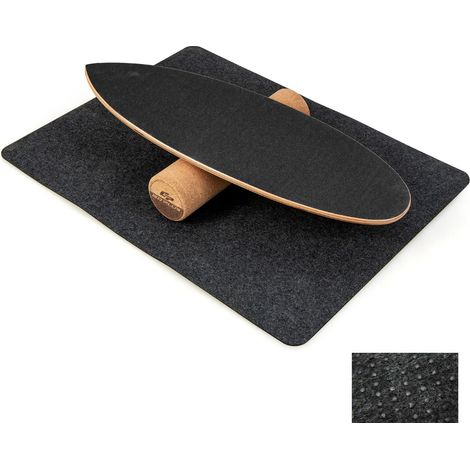 Planche d'équilibre en bois 75 x 25,5 cm avec rouleau et tapis antidérapant pour un entraînement complet en noir et brun