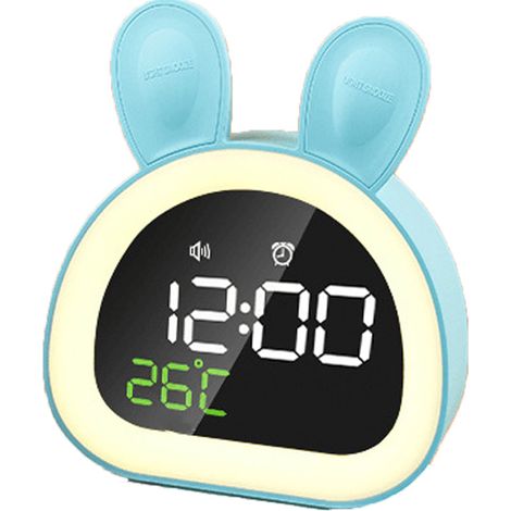Blauer digitaler LED-Wecker mit elektronischer LED-Anzeige, Sprachsteuerung, leisem Nachtlicht und Tischwecker für Zuhause (1/5)