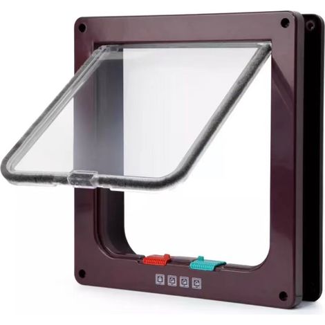 Gattaiola magnetica a 4 vie, porta per animali domestici per gatti e cani di piccola taglia, 23,5 x 25 x 5,5 cm, marrone, pratica per l'installazione, gattaiole e porte manuali (1/5)